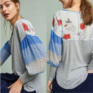 Anthropologie Tiny Raye Contrast‎ Floral Puff Sleeve Top- XS